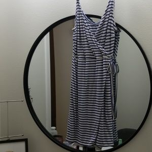 Blue and White Striped Wrap Dress